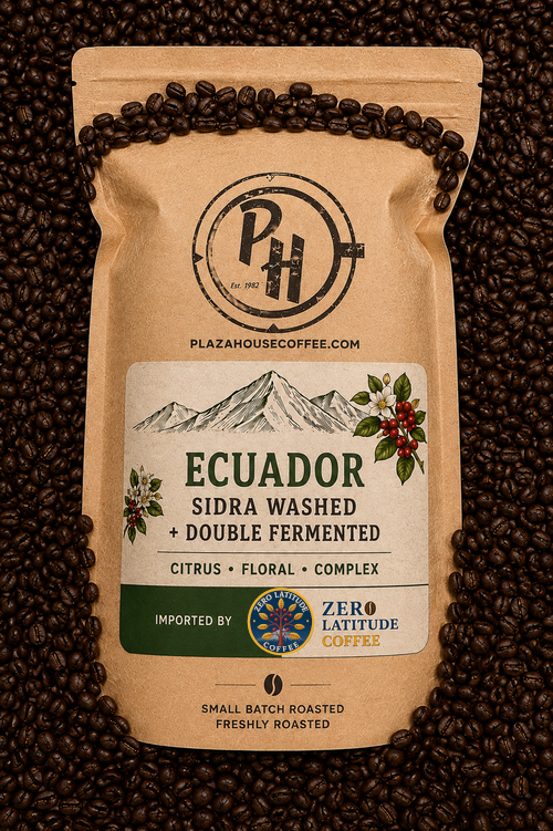 Ecuador Sidra Washed and Double Fermented coffee bag from Plaza House Coffee.