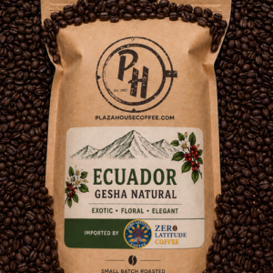 Ecuador Gesha Natural coffee bag from Plaza House Coffee.